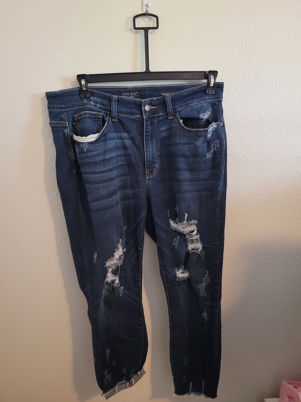 Judy Blue Dark Blue Distressed Skinny Jeans #384